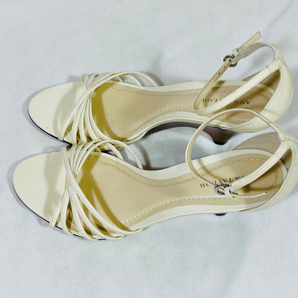 Ann Taylor Mid Heel Sandals Women 7M Cream Leather Ankle Strap Used - Picture 5 of 9